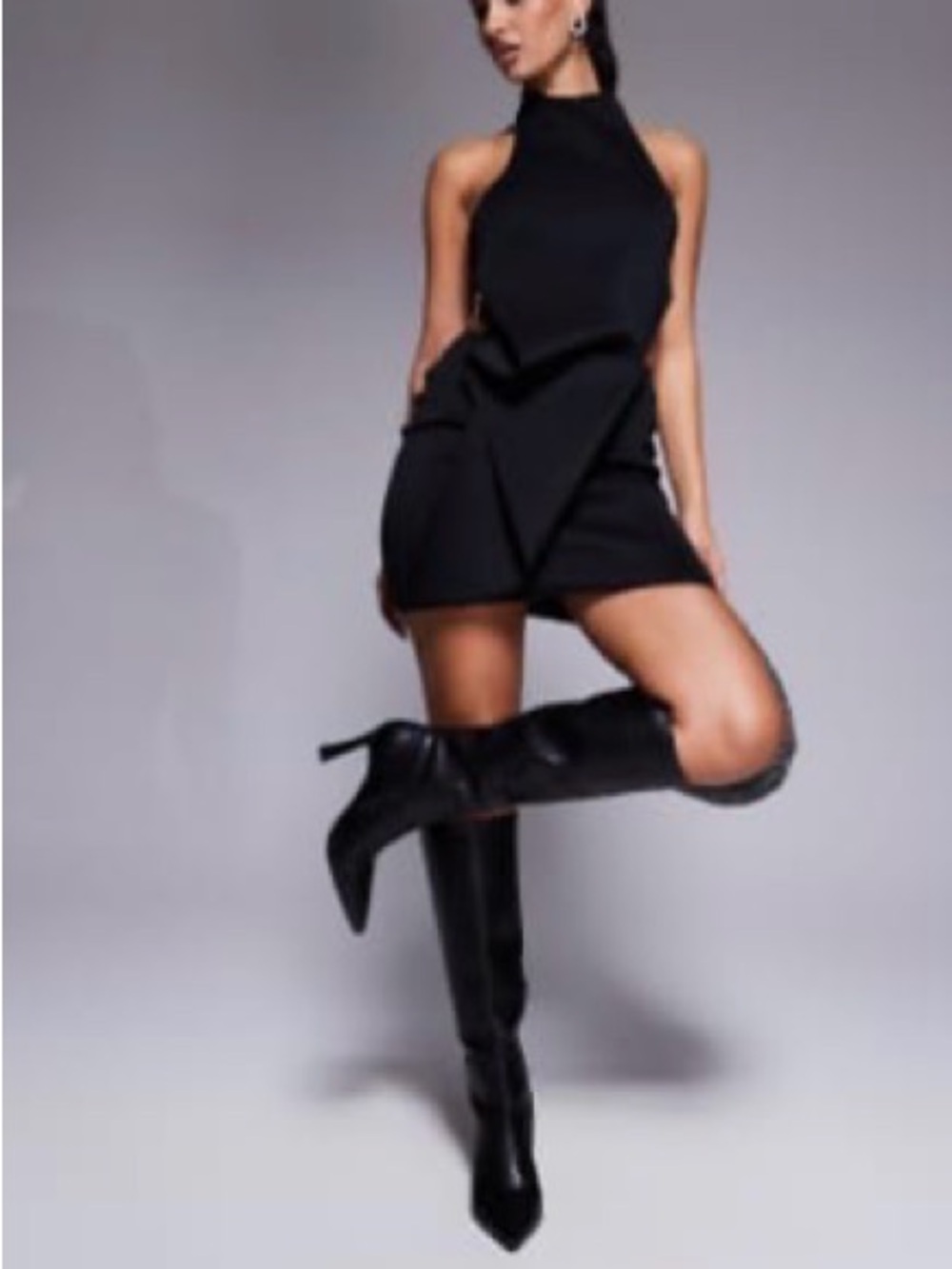 NWT Black Halter Mini Dress with Cut Out and Peplum